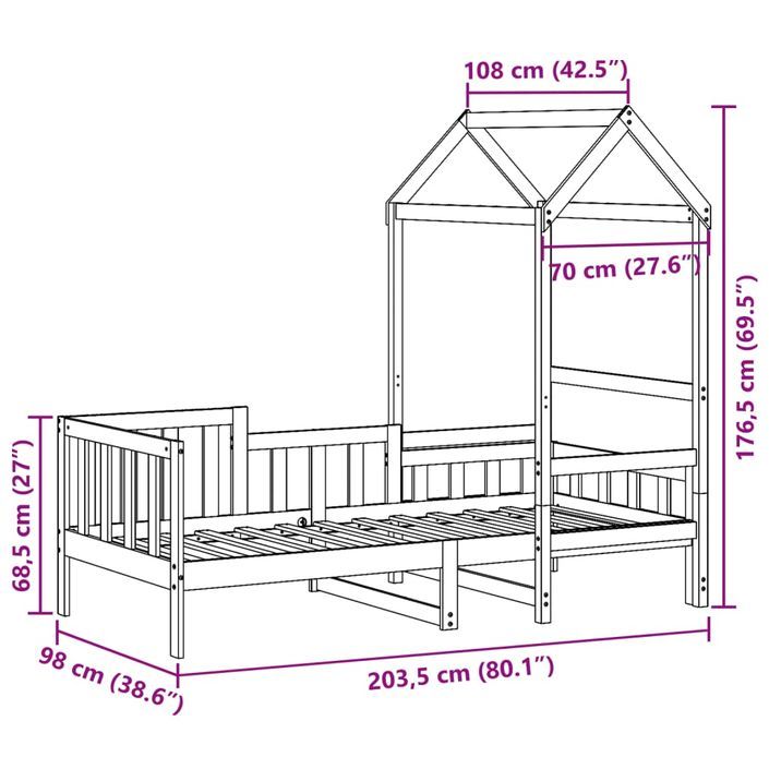 Lit de jour avec toit sans matelas 90x200 cm bois massif - Photo n°12