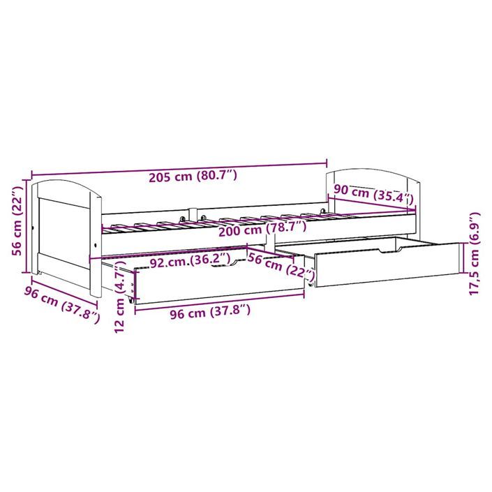 Lit de jour et 2 tiroirs sans matelas IRUN blanc rose 90x200 cm - Photo n°10