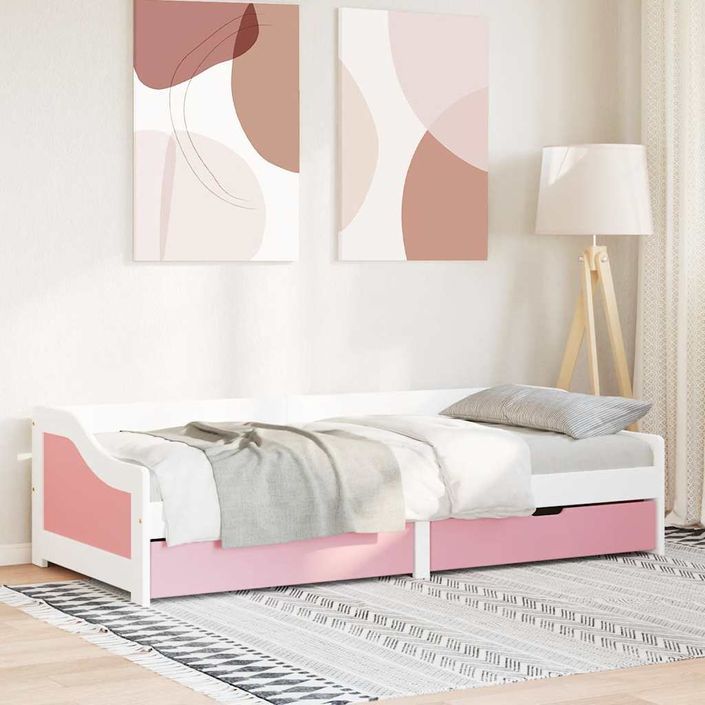 Lit de jour et 2 tiroirs sans matelas IRUN blanc rose 90x200 cm - Photo n°4