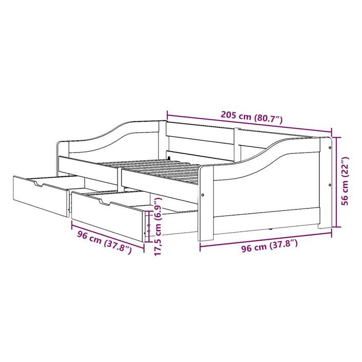 Lit de jour et 2 tiroirs sans matelas IRUN blanc rose 90x200 cm - Photo n°10