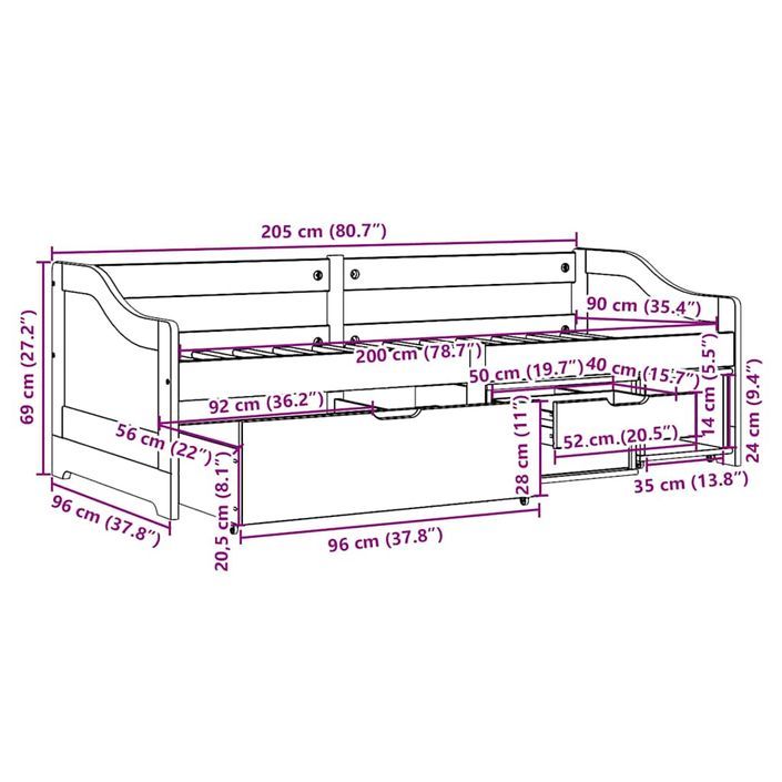 Lit de jour et 3 tiroirs sans matelas IRUN blanc rose 90x200 cm - Photo n°10