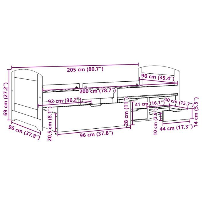 Lit de jour et 5 tiroirs sans matelas IRUN blanc rose 90x200 cm - Photo n°10