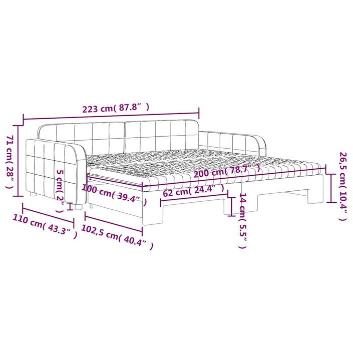 Lit de jour et gigogne et matelas gris foncé 100x200 cm velours - Photo n°12