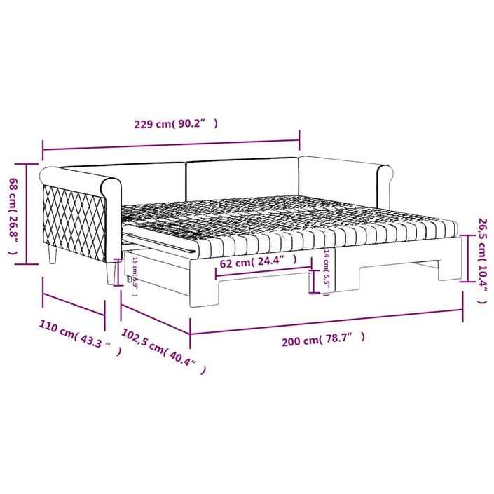 Lit de jour et gigogne et matelas gris foncé 100x200 cm velours - Photo n°12