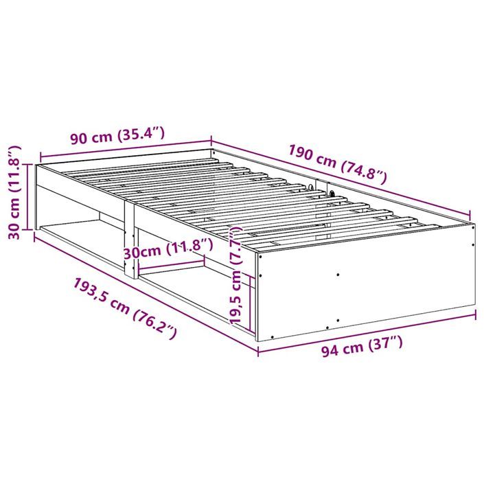 Lit de jour sans matelas 90x190 cm bois de pin massif - Photo n°11