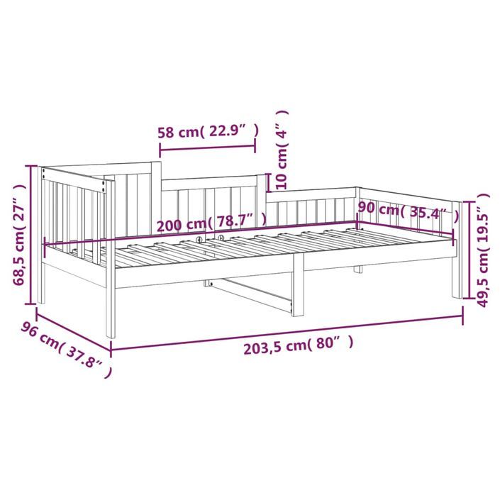 Lit de jour sans matelas 90x200 cm bois de pin massif - Photo n°11