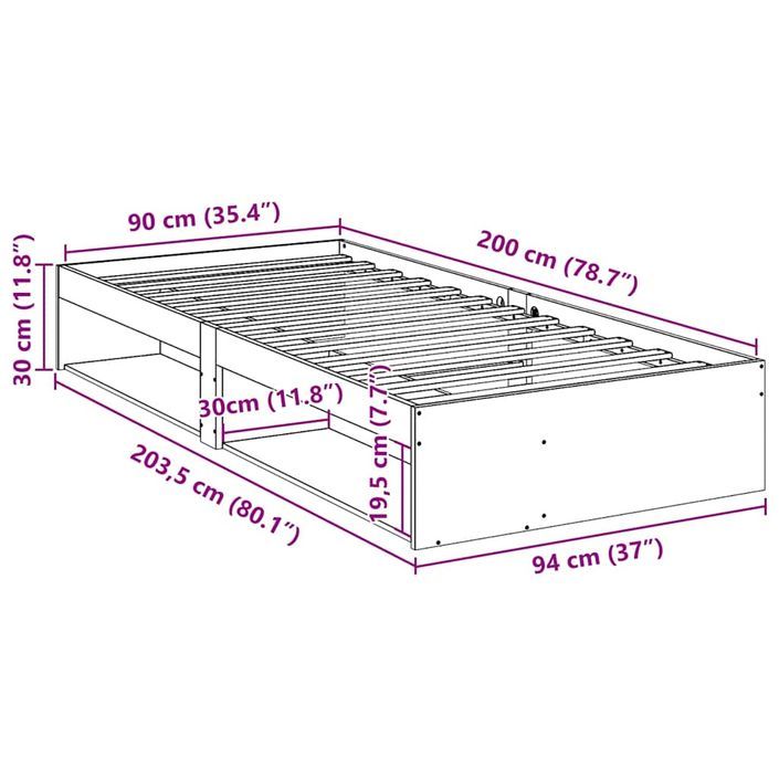 Lit de jour sans matelas 90x200 cm bois de pin massif - Photo n°11