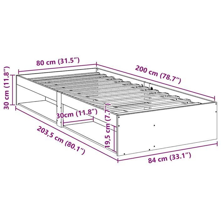 Lit de jour sans matelas blanc 80x200 cm bois de pin massif - Photo n°11