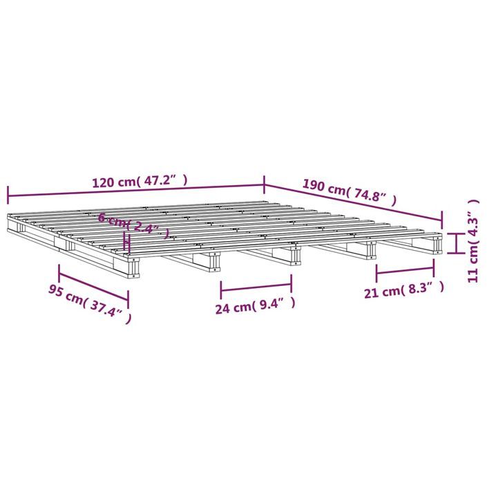 Lit de palette Blanc 120x190 cm Bois pin massif Petit Double - Photo n°8