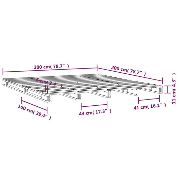 Lit de palette blanc 200x200 cm bois de pin massif - Photo n°8