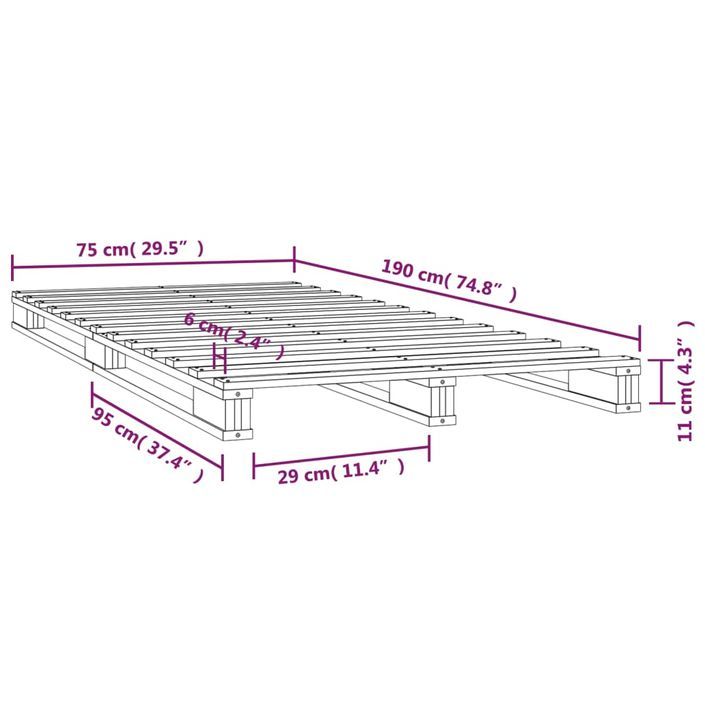 Lit de palette blanc 75x190 cm bois pin massif petit simple - Photo n°8