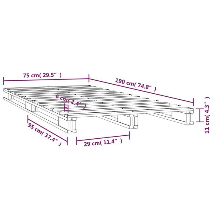 Lit de palette noir 75x190 cm bois pin massif petit simple - Photo n°8