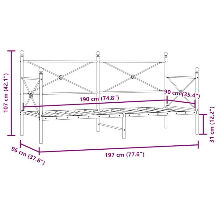 Lit de repos sans matelas blanc 90x190 cm acier - Photo n°11