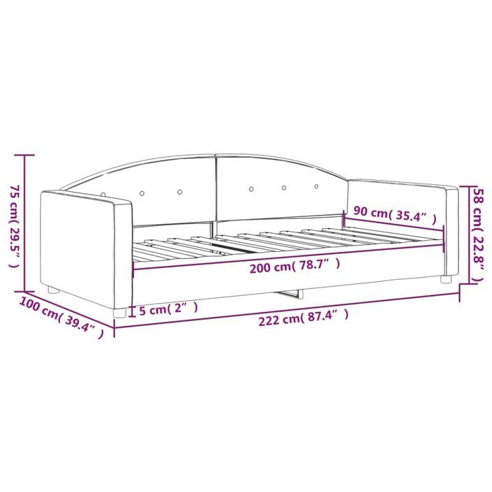 Lit de repos sans matelas gris foncé 90x200 cm velours - Photo n°8