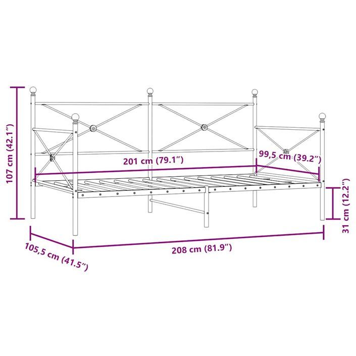 Lit de repos sans matelas noir 100x200 cm acier - Photo n°11