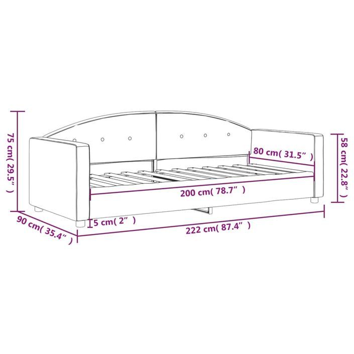 Lit de repos sans matelas noir 80x200 cm velours - Photo n°8