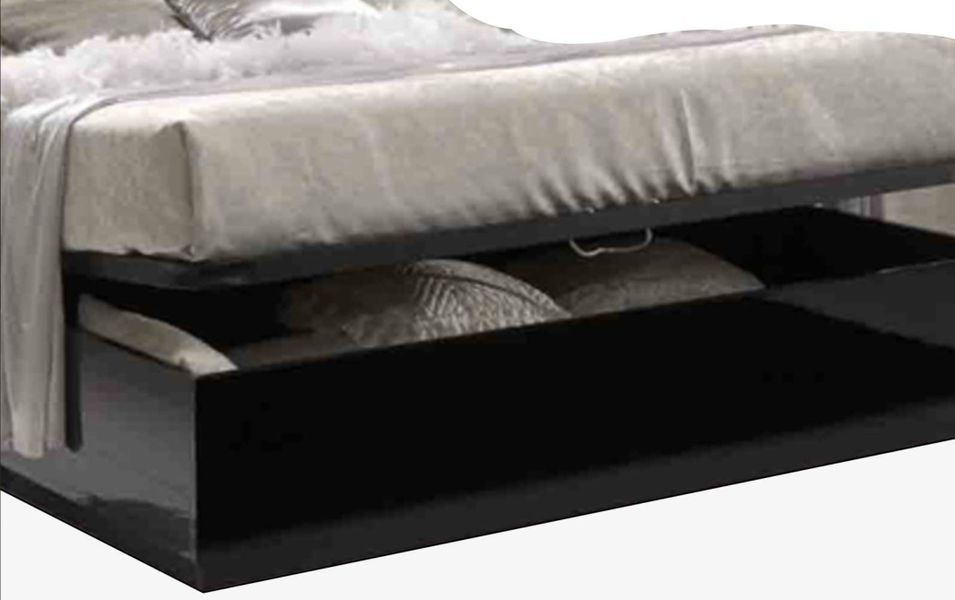 Lit design avec coffre bois noir laqué et tête de lit capitonnée simili cuir noir avec Led Turin - Photo n°6