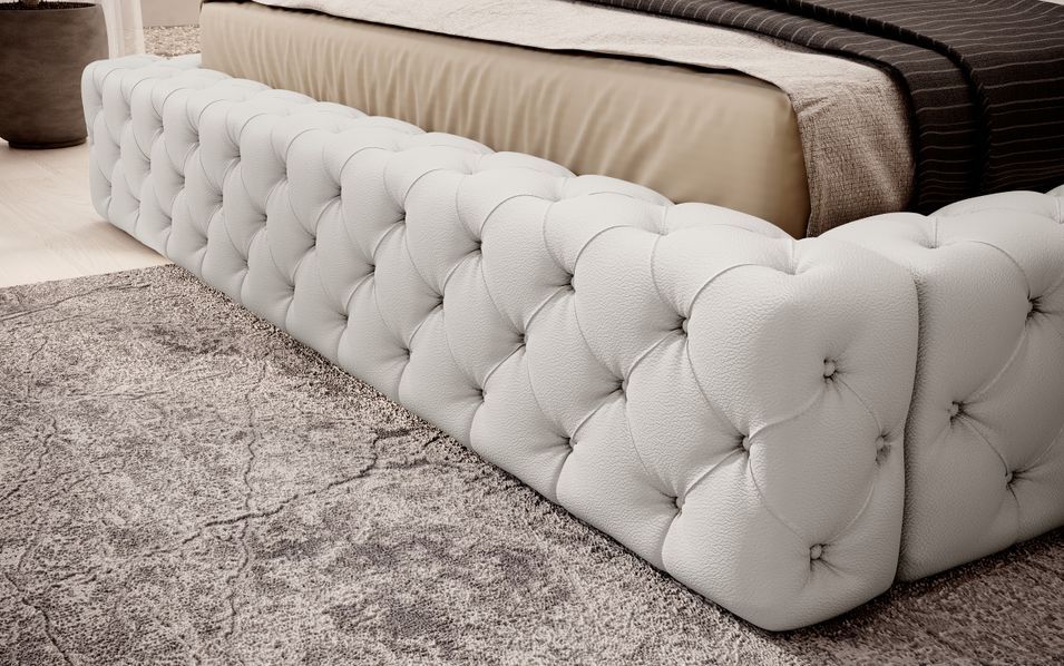 Lit design avec tête de lit et coffre capitonné simili cuir blanc Prince - 3 tailles - Photo n°5