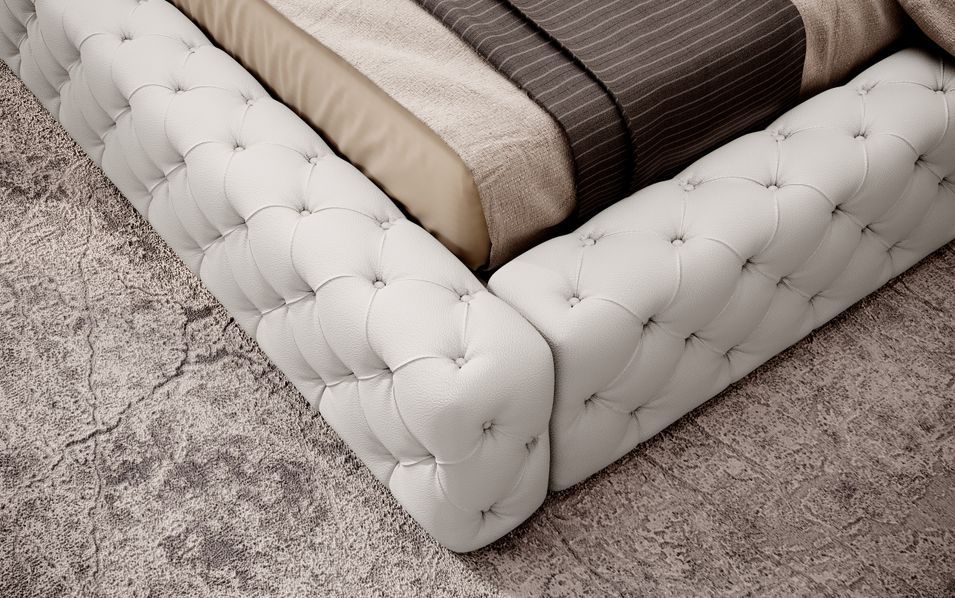 Lit design avec tête de lit et coffre capitonné simili cuir blanc Prince - 3 tailles - Photo n°6