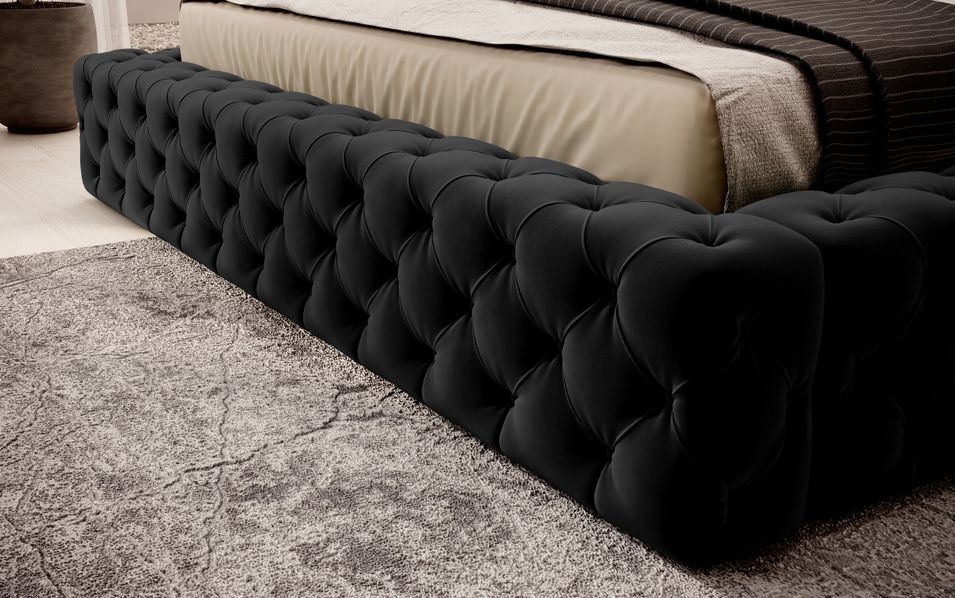 Lit design avec tête de lit et coffre capitonné velours noir Prince - 3 tailles - Photo n°8