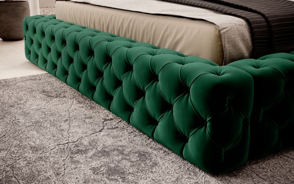 Lit design avec tête de lit et coffre capitonné velours vert Prince - 3 tailles - Photo n°6