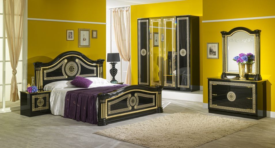 Lit design laqué noir et doré Savana 160x200 cm - Photo n°3
