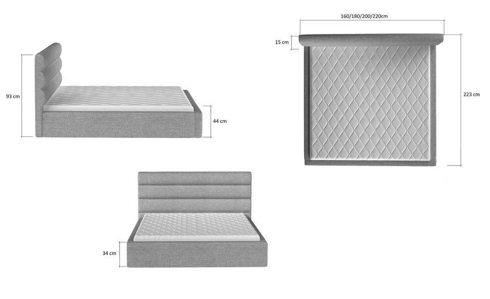 Lit design tissu gris avec coffre de rangement Klarina - 4 tailles - Photo n°5