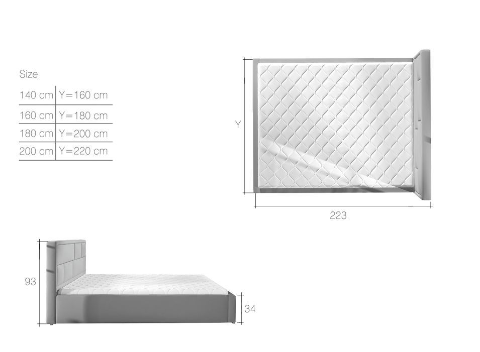 Lit double tissu gris clair tête de lit capitonnée Lenzo - 4 tailles - Photo n°5