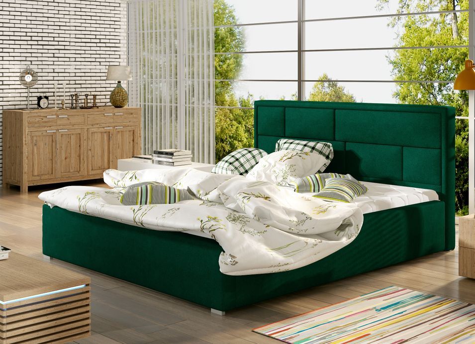Lit double velours vert tête de lit capitonnée Lenzo - 4 tailles - Photo n°2