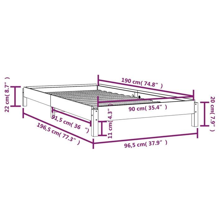 Lit empilable 90x190 cm Bois de pin massif - Photo n°12