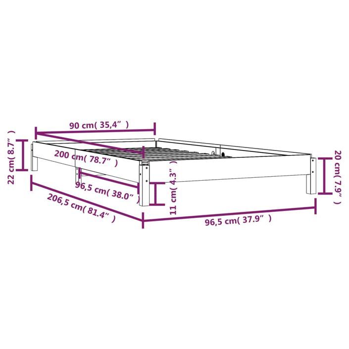 Lit empilable Blanc 90x200 cm Bois de pin massif - Photo n°12