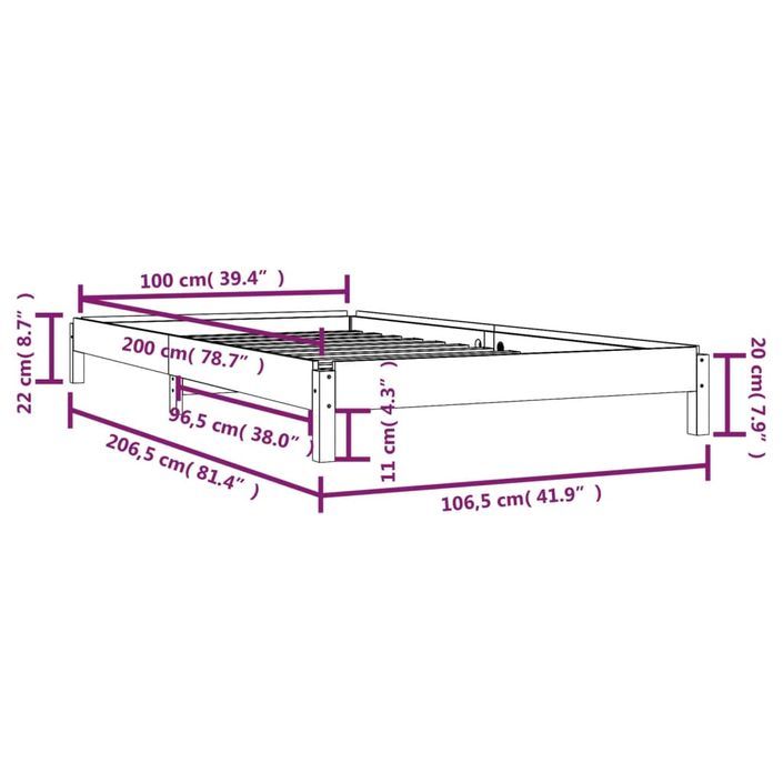 Lit empilable Gris 100x200 cm Bois de pin massif - Photo n°12