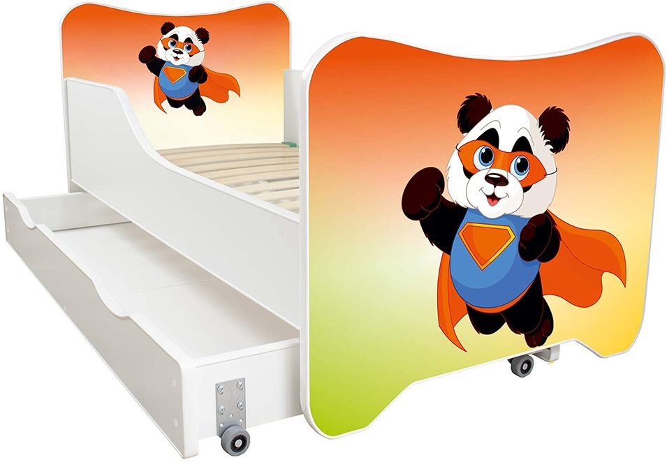 Lit enfant à tiroir et matelas 70x140 cm Panda - Photo n°1