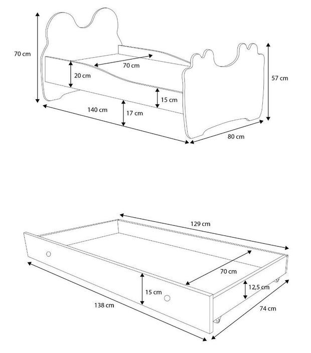 Lit enfant avec motif petit panda 70x140 ou 80x160 cm - Matelas inclus - Tiroir de rangement - Photo n°13