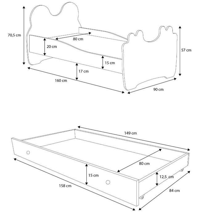 Lit enfant avec motif petit panda 70x140 ou 80x160 cm - Matelas inclus - Tiroir de rangement - Photo n°14