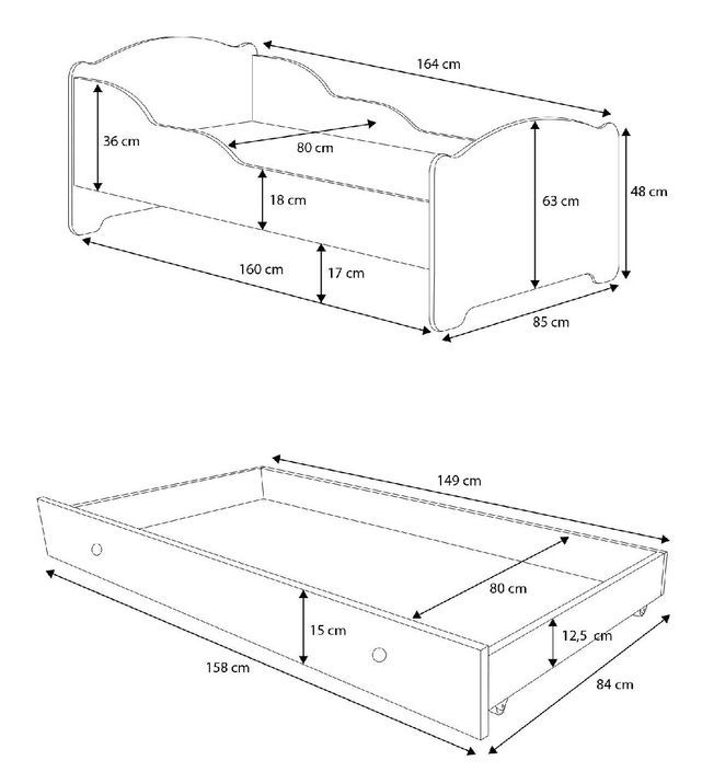 Lit enfant bois blanc 2 couchages 70x140 ou 80x160 cm - Sommier et matelas inclus - Madale - Photo n°5