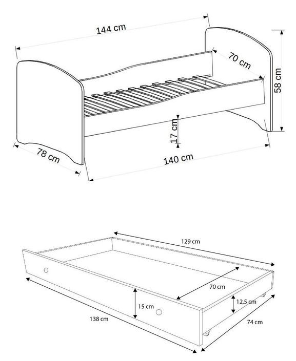 Lit enfant bois blanc à tiroirs avec imprimé chiens amoureux 70x140 ou 80x160 cm - Sommier et matelas inclus - Ondula - Photo n°9