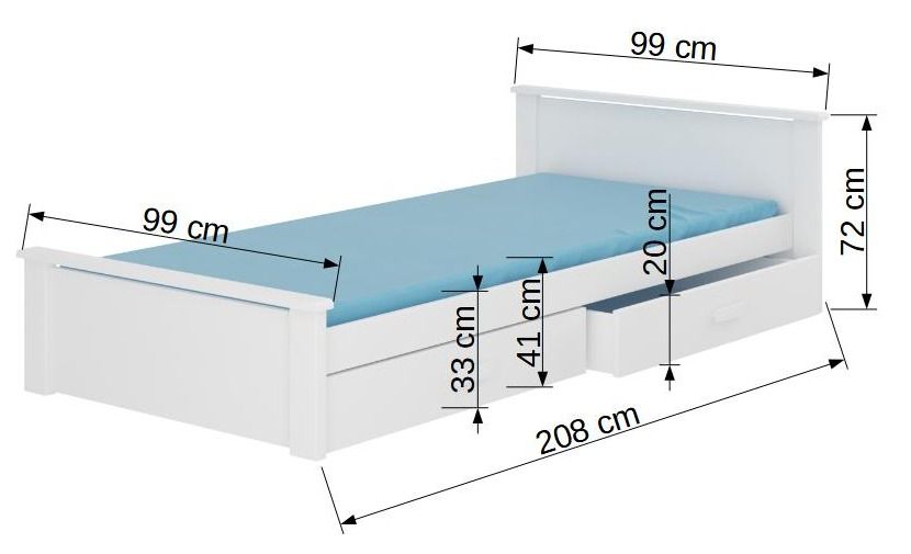 Lit enfant bois pin blanc et bois taupe 90x200 cm avec 2 tiroirs de rangement Lydia - Photo n°4