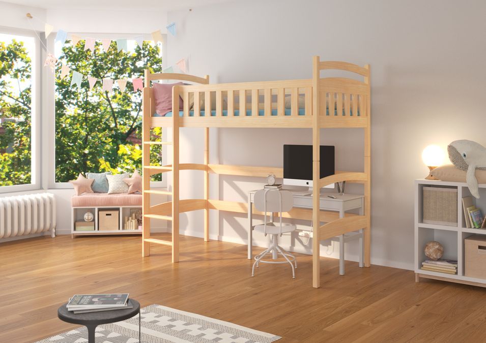 Lit enfant mezzanine bois de pin naturel 90x200 cm Mikola - Photo n°2