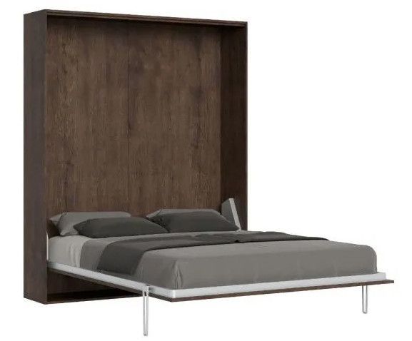 Lit escamotable 120x190 cm avec 1 colonne de rangement 2 meubles hauts bois noyer kanto - Photo n°10