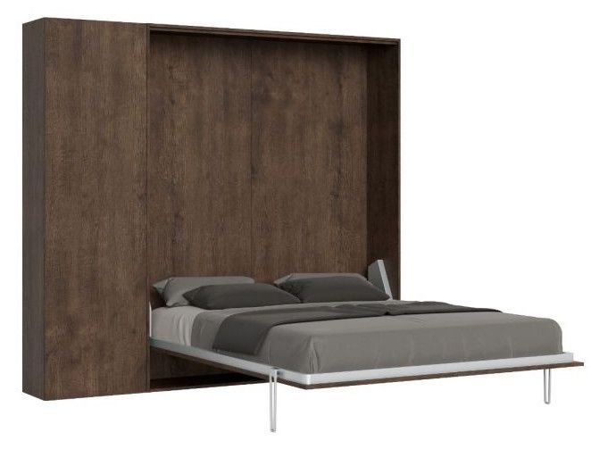 Lit escamotable 120x190 cm avec 1 colonne de rangement 2 meubles hauts bois noyer kanto - Photo n°11
