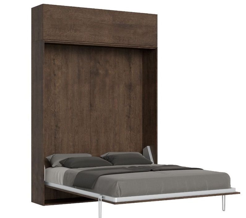 Lit escamotable 140x190 cm avec 1 meuble haut bois noyer kanto - Photo n°1