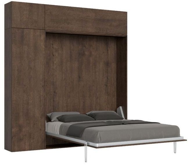 Lit escamotable 160x190 cm avec 1 colonne de rangement 2 meubles hauts bois noyer kanto - Photo n°1