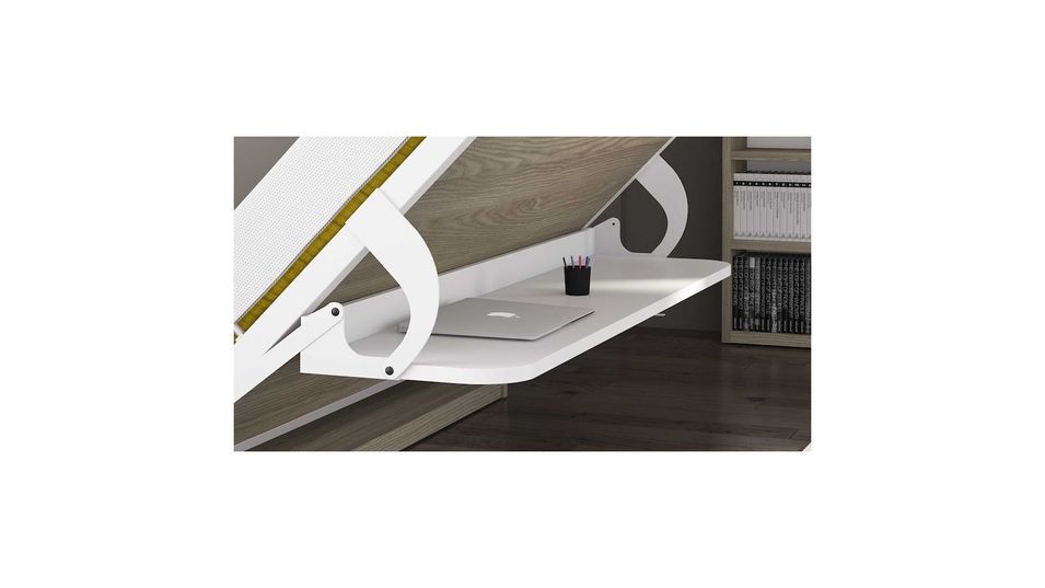 Lit escamotable avec bureau 140x190 blanc satiné P 35 Kinoa - Photo n°5