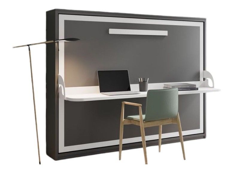 Lit escamotable avec bureau 90x190 anthracite P 35 Kinoa - Photo n°1