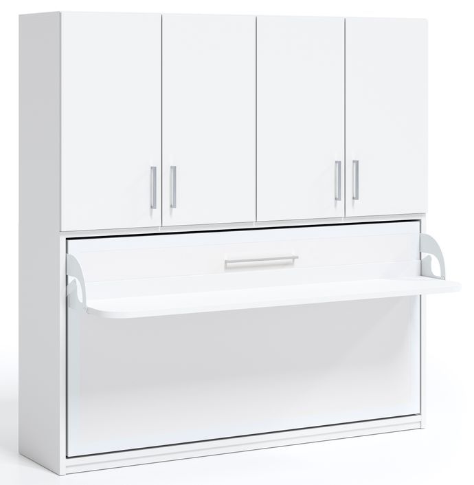 Lit escamotable horizontal 140x190 avec bureau et armoire 4 portes Spako Haut de gamme - Photo n°5