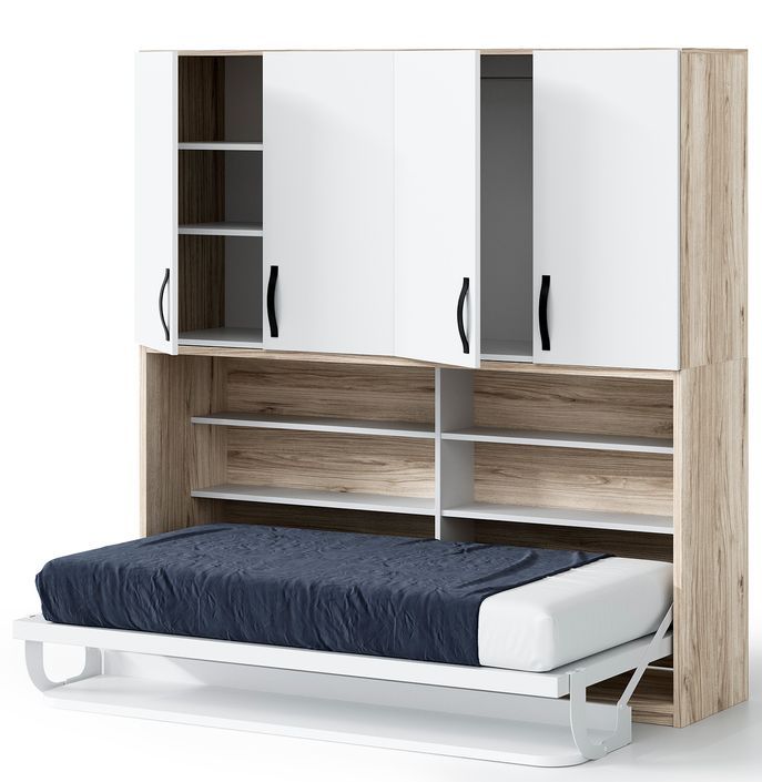 Lit escamotable horizontal 140x190 bureau et armoire 4 portes Spako - Photo n°2