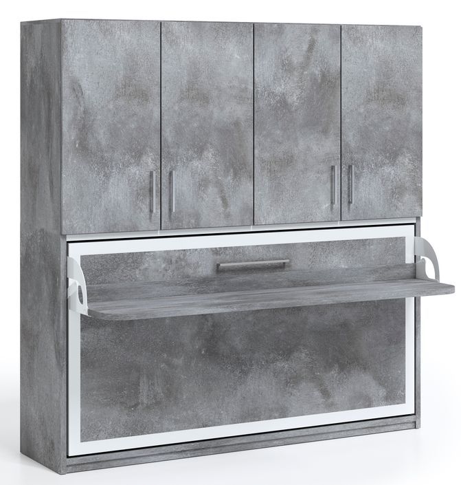 Lit escamotable horizontal 140x190 bureau et armoire 4 portes Spako - Photo n°4