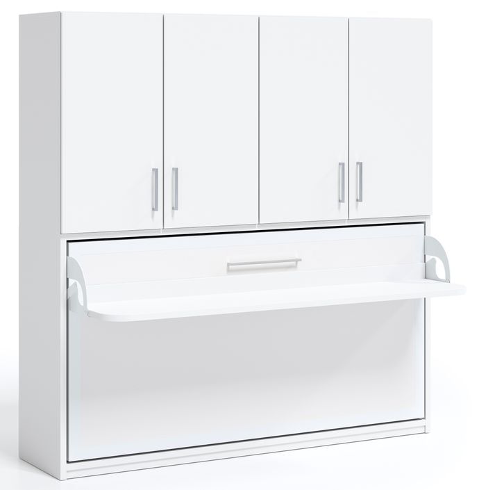 Lit escamotable horizontal 140x190 bureau et armoire 4 portes Spako - Photo n°5