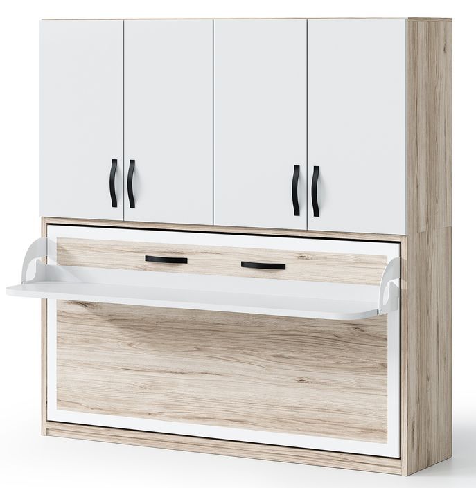 Lit escamotable horizontal 140x190 bureau et armoire 4 portes Spako - Photo n°6